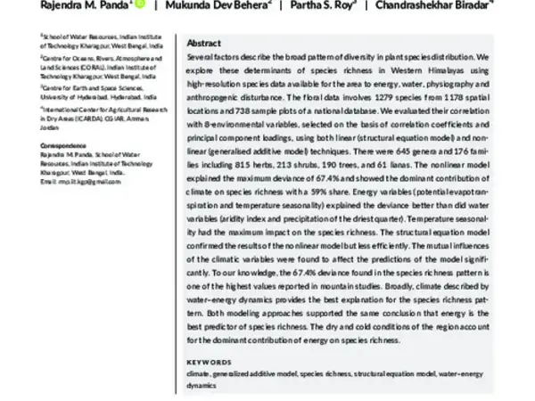 Energy determines broad pattern of plant distribution in Western Himalaya