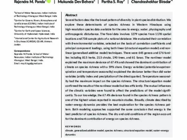 Energy determines broad pattern of plant distribution in Western Himalaya