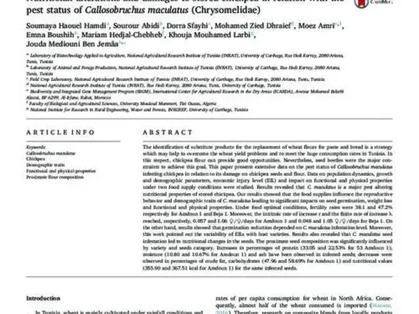 Nutritional alterations and damages to stored chickpea in relation with the pest status of Callosobruchus maculatus (Chrysomelidae)