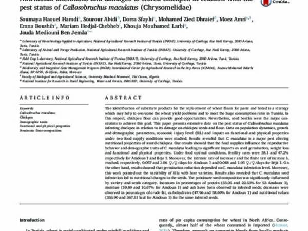 Nutritional alterations and damages to stored chickpea in relation with the pest status of Callosobruchus maculatus (Chrysomelidae)