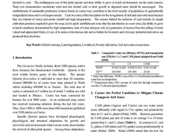 Cactus as a Tool to Mitigate Drought and to Combat Desertification