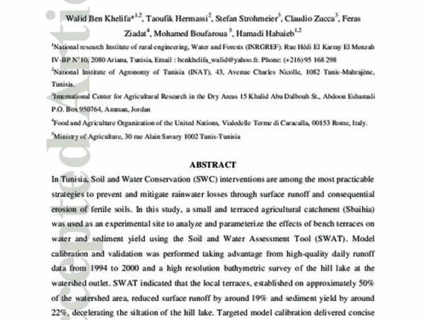 Parameterization of the Effect of Bench Terraces on Runoff and Sediment Yield by Swat Modelling in a Small Semi-Arid Watershed in Northern Tunisia