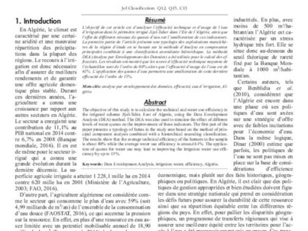 Effet des quotas d’eau d’irrigation sur l’efficacité d’usage de l’eau dans les exploitations maraîchères du Nord-est Algérien: Vers une serriculture plus valorisante de la ressource en eau