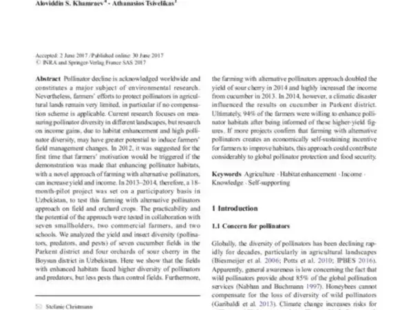 Farming with alternative pollinators increases yields and incomes of cucumber and sour cherry