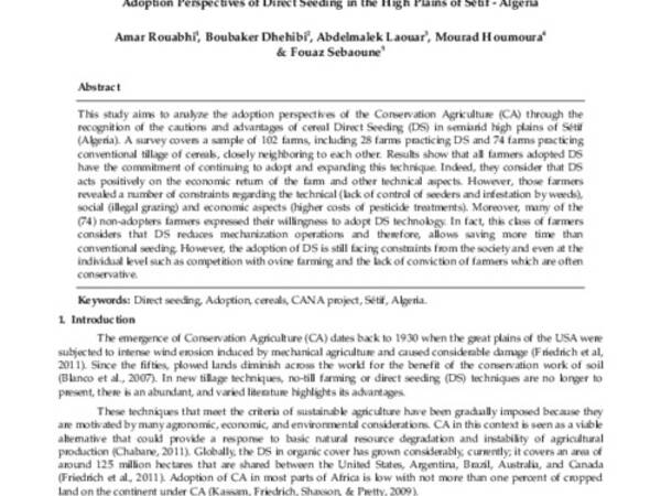 Adoption Perspectives of Direct Seeding in the High Plains of Sétif - Algeria