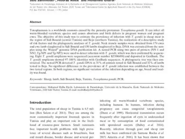 Molecular detection and phylogenetic analyses of Toxoplasma gondii from naturally infected sheep in Northern and Central Tunisia