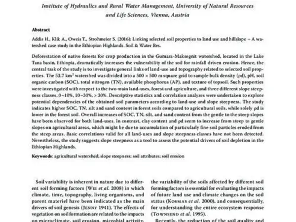 Linking Selected Soil Properties to Land Use and Hillslope  – A Watershed Case Study in the Ethiopian Highlands