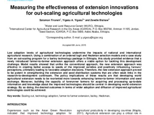 Measuring the effectiveness of extension innovations for out-scaling agricultural technologies