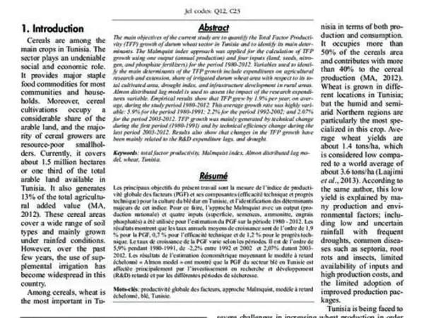 Measurement of the total factor productivity and its determinants: the case of the wheat sector in Tunisia