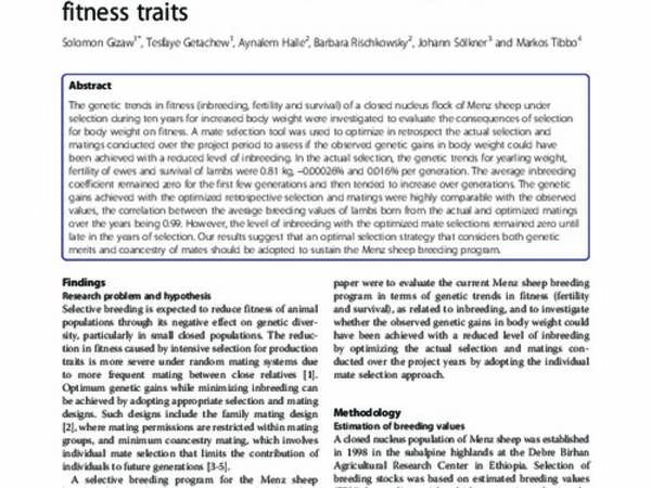 Optimization of selection for growth in Menz Sheep while minimizing inbreeding depression in fitness traits