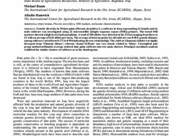 Genetic Diversity of Iraqi Date Palms Revealed By Microsatellite Polymorphism