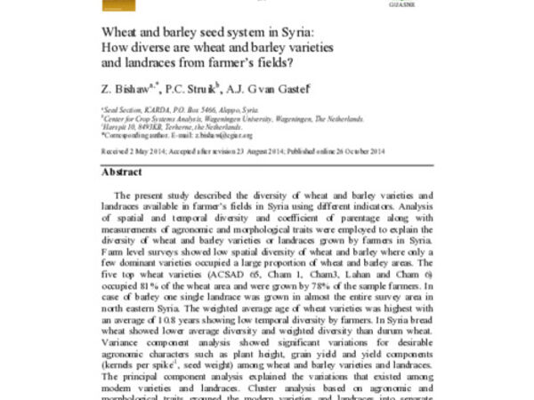 Wheat and barley seed system in Syria: How diverse are wheat and barley varieties and landraces from farmer’s fields?