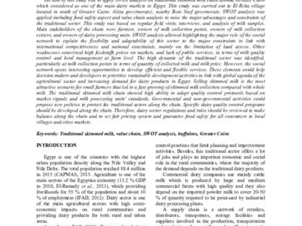 SWOT Analysis of traditional skimmed milk chain around greater Cairo