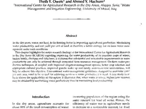 Improving Water Productivity in the Dry Areas of West Asia and North Africa