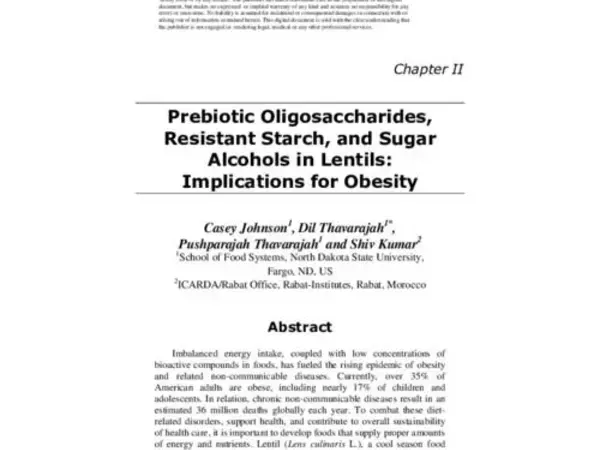 Prebiotic Oligosaccharides, Resistant Starch and Sugar Alcohols in Lentils: Implications for Obesity
