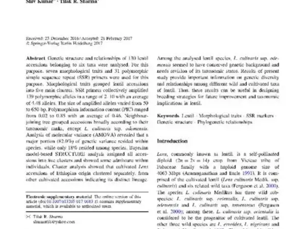 Analysis of genetic structure and interrelationships in lentil species using morphological and SSR markers