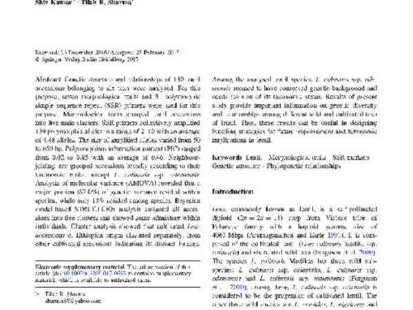 Analysis of genetic structure and interrelationships in lentil species using morphological and SSR markers