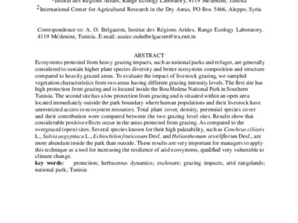 Effect of protection on plant community dynamics in the Mediterranean arid zone of southern Tunisia: a case study from Bou Hedma national park