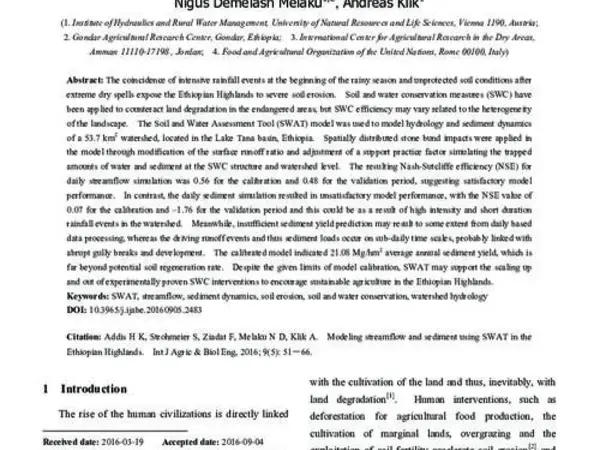 Modeling streamflow and sediment using SWAT in Ethiopian Highlands