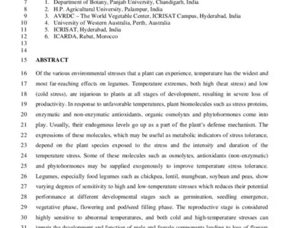 Temperature sensitivity of food legumes: a physiological insight