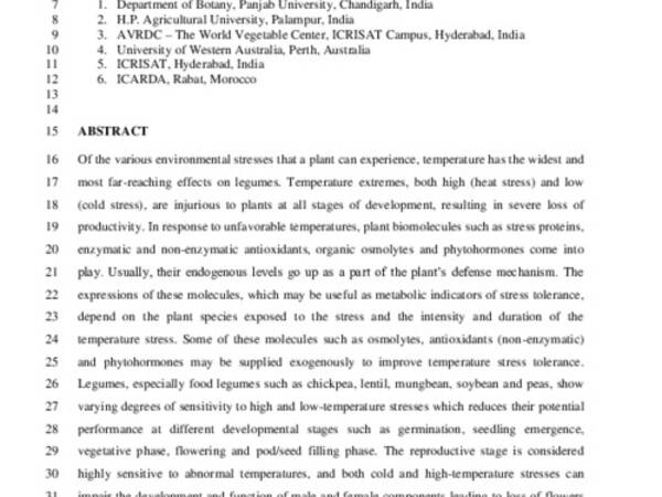 Temperature sensitivity of food legumes: a physiological insight