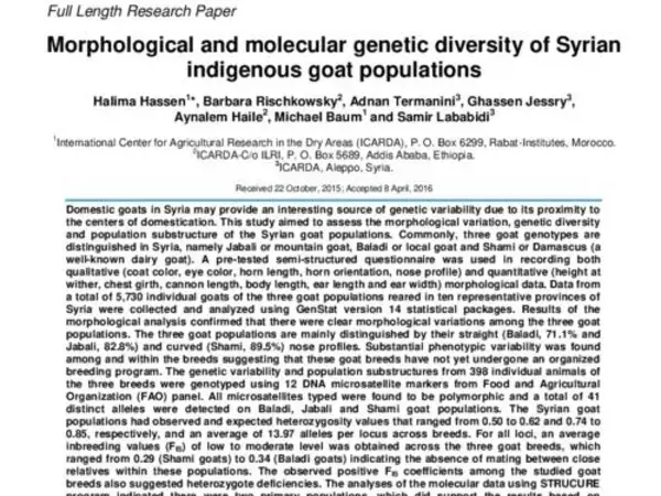 Morphological and molecular genetic diversity of Syrian indigenous goat populations