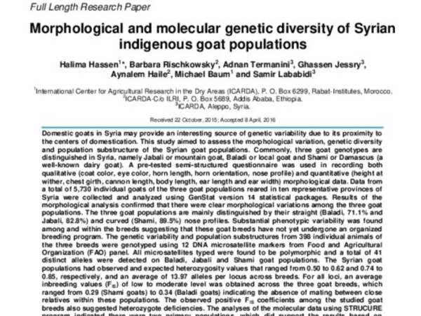 Morphological and molecular genetic diversity of Syrian indigenous goat populations