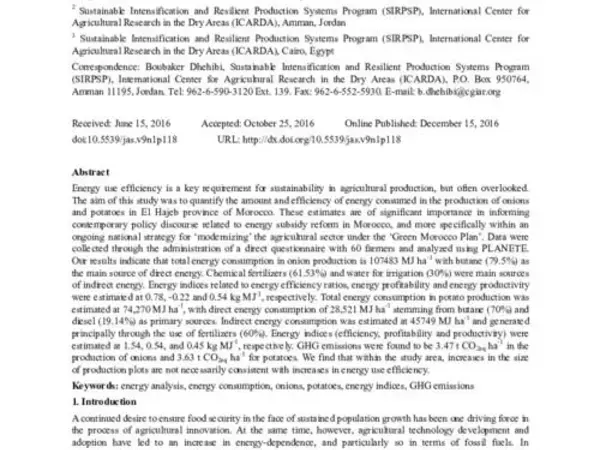 Energy Consumption in Onion and Potato Production within the Province of El Hajeb (Morocco): Towards Energy Use Efficiency in Commercialized Vegetable Production