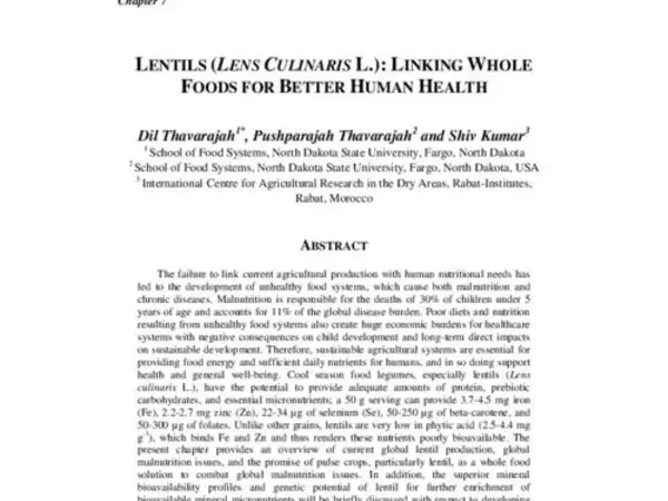 Lentils (Lens Culinaris L.): Linking whole foods for better human health