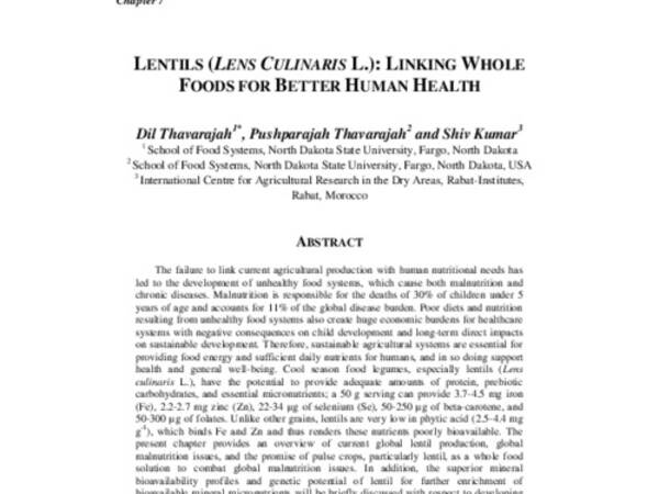 Lentils (Lens Culinaris L.): Linking whole foods for better human health