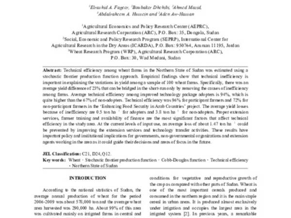 The Impacts of an Improved Technology Package on Production Efficiency: The Case of Wheat Farms in the Northern State of Sudan