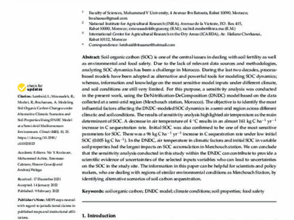 Modeling Soil Organic Carbon Changes under Alternative Climatic Scenarios and Soil Properties Using DNDC Model at a Semi-Arid Mediterranean Environment