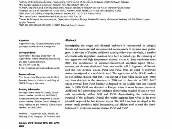 Molecular markers for tracking the origin and worldwide distribution of invasive strains of Puccinia striiformis