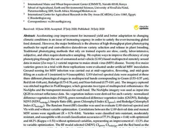 UAV-Based Multispectral Phenotyping for Disease Resistance to Accelerate Crop Improvement under Changing Climate Conditions