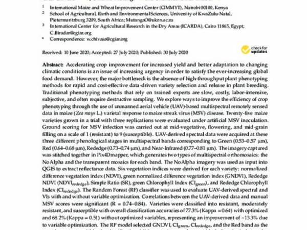 UAV-Based Multispectral Phenotyping for Disease Resistance to Accelerate Crop Improvement under Changing Climate Conditions