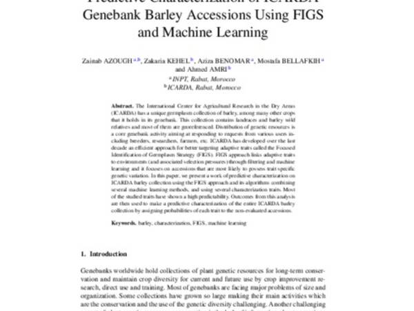 Predictive Characterization of ICARDA Genebank Barley Accessions sing FIGS and Machine Learning