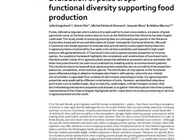 Evaluation of pulse crops’ functional diversity supporting food production