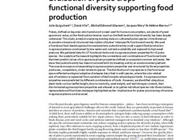 Evaluation of pulse crops’ functional diversity supporting food production