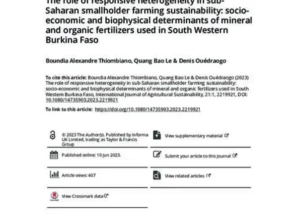 The role of responsive heterogeneity in sub-Saharan smallholder farming sustainability: socio-economic and biophysical determinants of mineral and organic fertilizers used in South Western Burkina Faso
