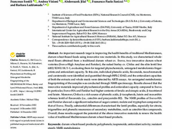 Phytochemical Profiling and Untargeted Metabolite Fingerprinting of the MEDWHEALTH Wheat, Barley and Lentil Wholemeal Flours