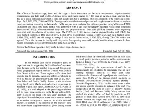 Awassi Sheep Milk Fatty Acid Profile during lactation under a traditional grazing system in semi-arid regions