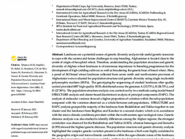 Genetic Diversity and Population Structure Analysis of Triticum aestivum L. Landrace Panel from Afghanistan