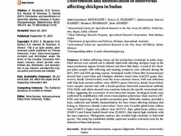 Distribution and identification of luteovirids affecting chickpea in Sudan