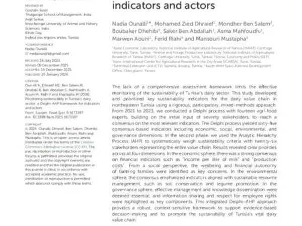 Prioritizing sustainability in Tunisia’s dairy sector: a Delphi-AHP framework for indicators and actors