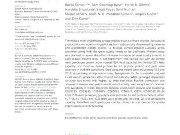 Seed nutritional quality in lentil (Lens culinaris) under different moisture regimes