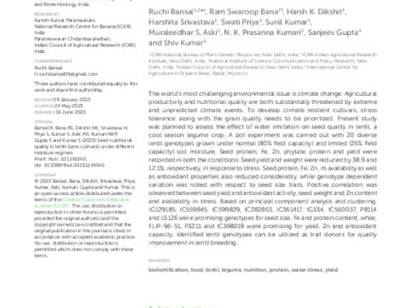 Seed nutritional quality in lentil (Lens culinaris) under different moisture regimes