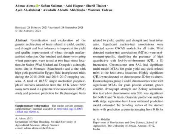 Multi-model genome-wide association and genomic prediction analysis of 16 agronomic, physiological and quality related traits in ICARDA spring wheat