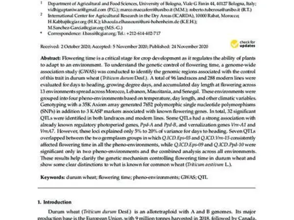 Genomic Regions Associated with the Control of Flowering Time in Durum Wheat
