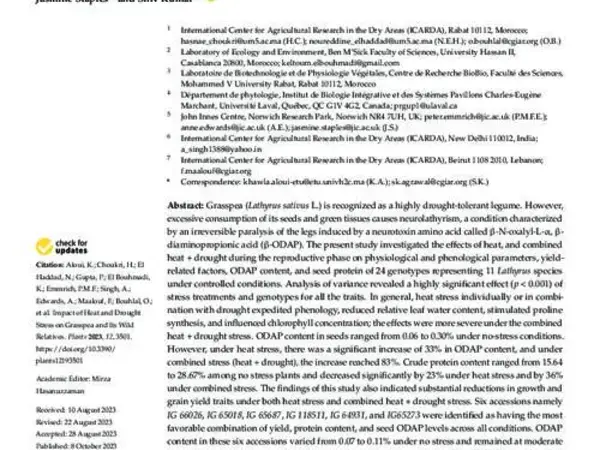 Impact of Heat and Drought Stress on Grasspea and Its Wild Relatives