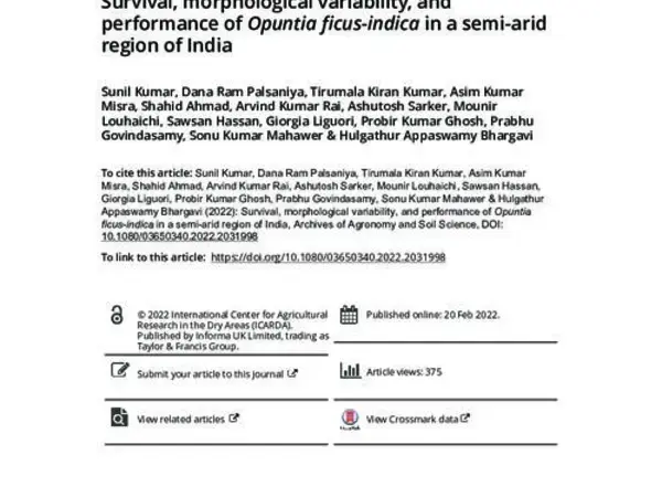 Survival, morphological variability, and performance of Opuntia ficus-indica in a semi-arid region of India